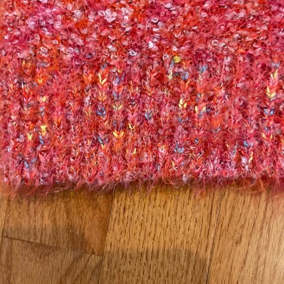 Free People Stardust Orange Pullover Knit Sweater Women's Small oversized shag - Picture 8 of 10